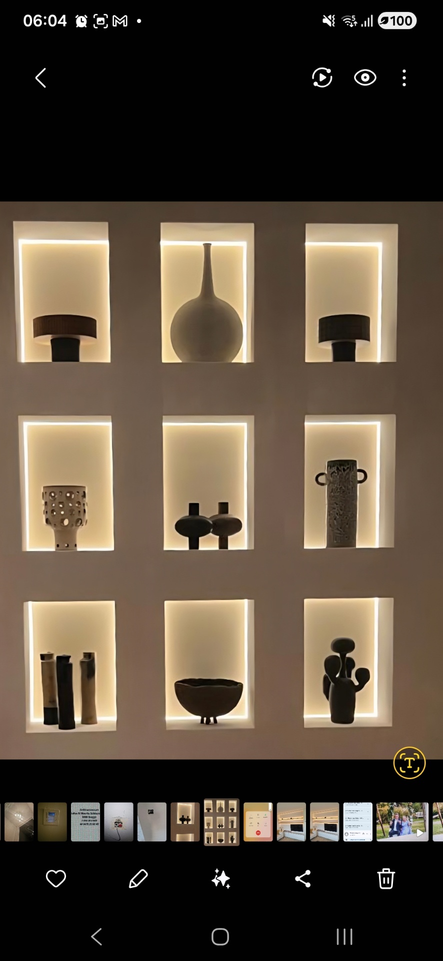 Wandnissen met geïntegreerde LED-verlichting rond keramiek