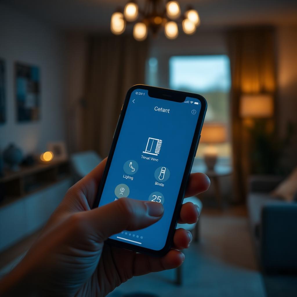 Smartphone die de woning bedient via domotica-app